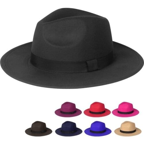 Fashion jazz hat summer spring black woolen blend cap outdoor casual hat Felt Cap Wide Brim Ladies Hat Women Men Jazz Caps