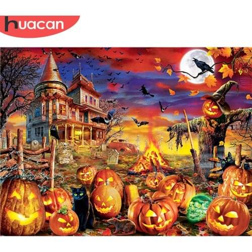 HUACAN 5d DIY Diamond Painting Pumpkin Halloween Full Square/Round Diamond Embroidery Landscape Mosaic House Home Decor