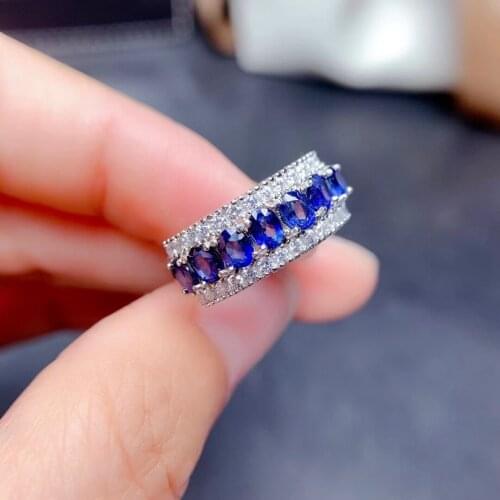 Classic Sapphire Ring for Woman 7 Pieces Natural Blue Sapphire Silver Ring for Daily Wear 925 Sapphire Jewelry