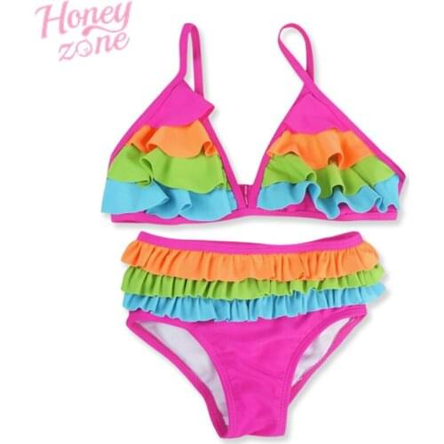 Honeyzone Newborn Baby Girl Swimwear Rainbow Patchwork Toddler Girls Swimsuit Bikini Two Pieces Set Banadores Nino