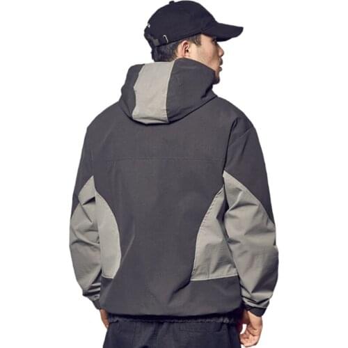 Spring and autumn new mens work jacket color hooded top Hong Kong wind couple Korean version of loose casual jacket men