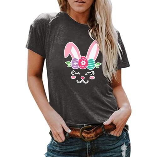 Summer Womens T Shirt Tops 2021 Fashion Lady Clothes Tshirt Female Tee Top Easter Print O Neck Loose Short Sleeve T-Shirt