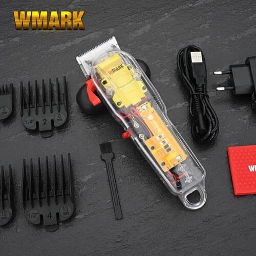 WMARK Transparent Shell Oil Head Mens Electric Hair Clipper Special Engraving Gradient Rechargeable Hair Clipper for Hairsalons