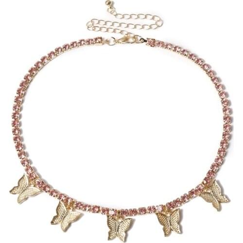 Fashion Crystal Chain Alloy Butterfly Necklace for Women Choker Necklaces Short Clavicle Collares Statement Party Jewelry A0024