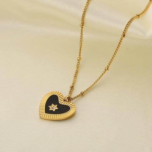 Fashion Heart-Shaped Necklace Gold-Plated Stainless Steel Black O-Chain Cubic Zircon Square Necklace For Women Jewelry Gift