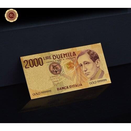 WR Colored Italy 2000 Lira Gold Foil Banknotes Set with Coa Frame Fake Money Bills Non-currency Banknote Collection Gift