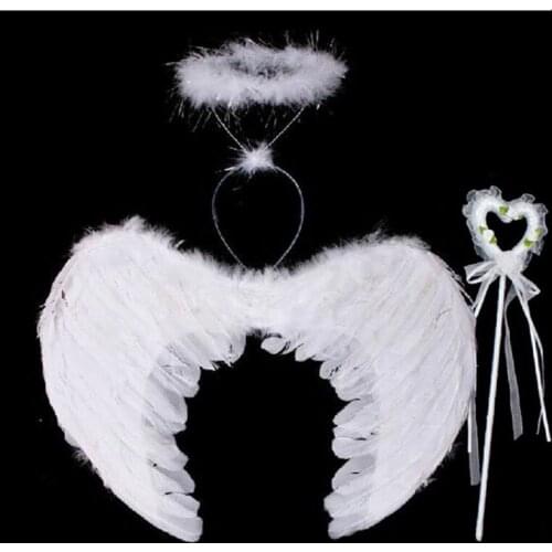 Est Feather Angel Fairy Wings Wand Halo 3Pcs Set Halloween Party Fancy Dress Costume