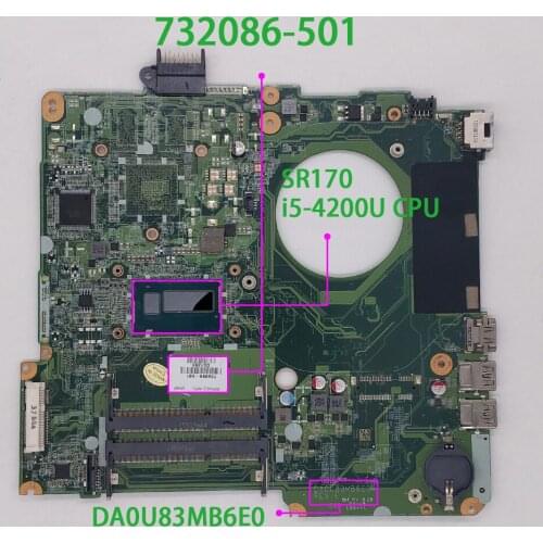 Genuine 732086-501 732086-001 732086-601 DA0U83MB6E0 i5-4200U Laptop Motherboard for HP 15 15-N 15T-N Series NoteBook PC