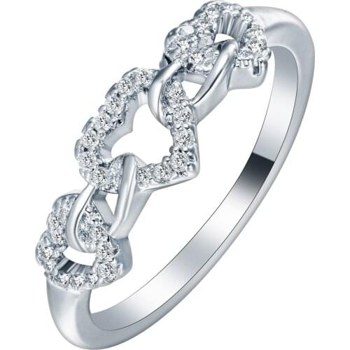 New design Heart promise new jewelry white Zircon women 3 charms linked Love Engagement Rings