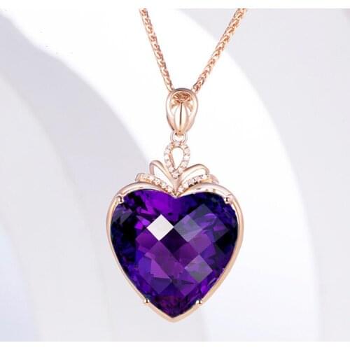 Trendy Romantic Ocean Star Heart Pendant Amethyst Purple Diamond Gemstones Necklaces for Women Girl Anniversary Christmas Gift