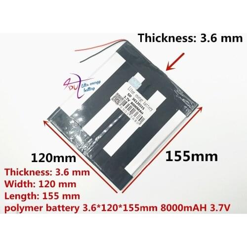Tablet with built-in 3.7V,8000mAH,36120155 NTC Polymer lithium ion / Li-ion battery for tablet pc,,cell phone,speaker,power bank