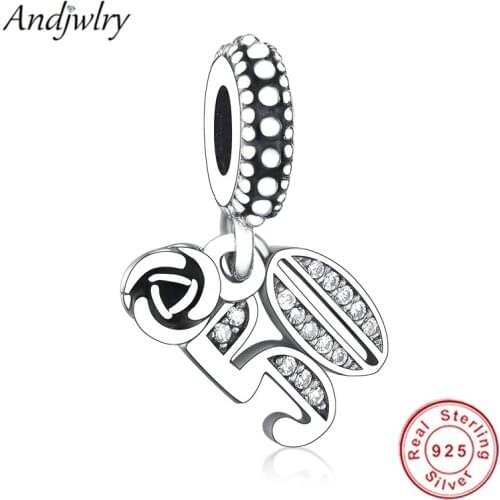 Fit Original Charms Bracelet 925 Sterling Silver 50th Celebration Dangle Charm Pendant DIY Jewelry Berloque