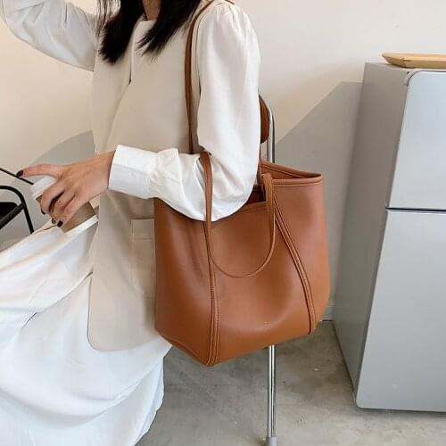 Casual Large Capacity Women Tote Shoulder Bag PU Leather Ladies Bucket Handbag Messenger Bag Soft Shopping Crossbody Bag