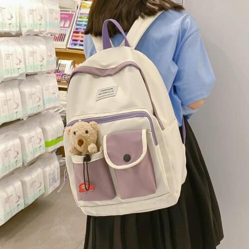 Womens Patchwork Backpacks Girl Large Capacity Nylon Rucksack Female Book Bag for Teenage Girls School Backpack 7 Grade Mochila