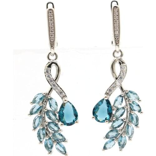 44x19mm Highly Recommend Big Created White Bright Cubic Zircon Gift For Sister Wedding Silver Earrings