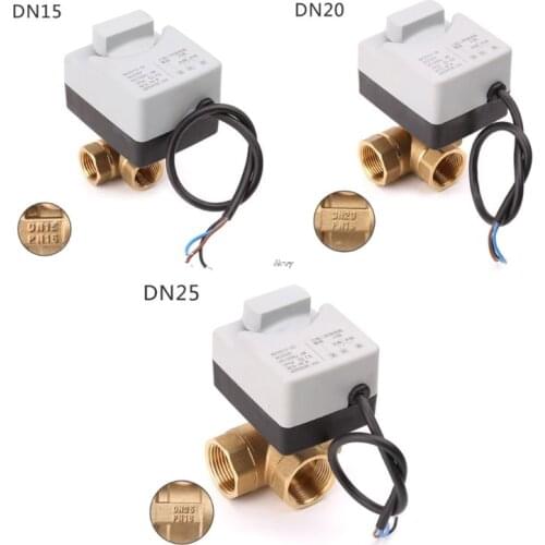 AC220V 3-way Electric Motorized Ball Valve Three-wire Two Control For Air Conditioning