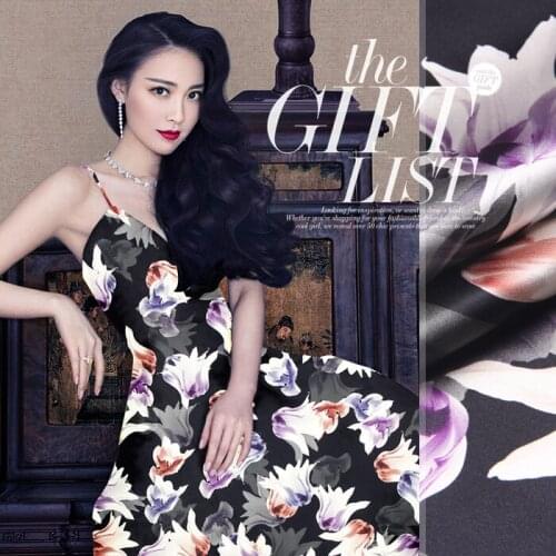 PRINTED SILK STRETCH SATIN 118cm width 19momme Pure Silk Fabric Chinese Silk Supplier Wholesale Retail Supplier