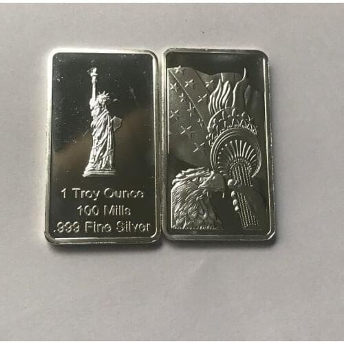 5 pcs Non Magnetic American statue 1 OZ silver plated ingot eagle head badge 50 mm x 28 mm collectible decoration bars