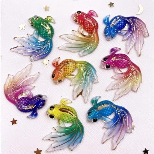 New 8pcs Resin Shiny Colorful Goldfish Flatback Rhinestone Scrapbook 1 Hole Wedding Applique DIY Ornaments Craft SG58