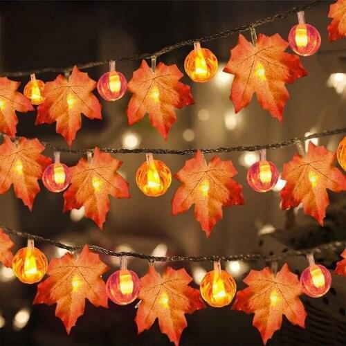 40leds 30leds 10leds Thanksgiving Maple Leaf Light String 3D Pumpkin Garland Lights for Wedding Halloween Christmas Party Decor