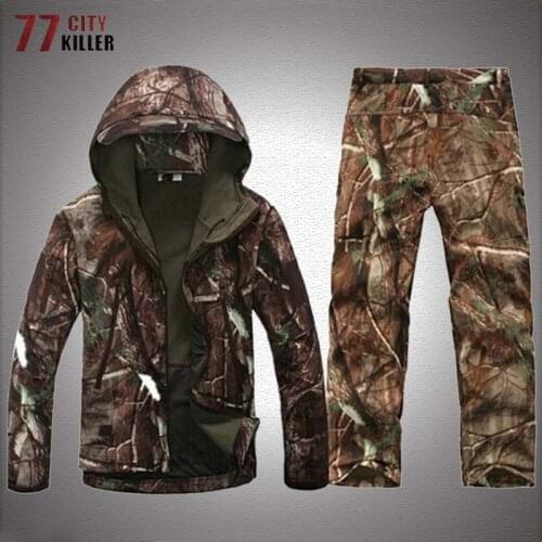 TAD Tactical Jackets Men Camouflage Outdoor Waterproof Hunting Jacket Sets Male Military Shark Skin Soft Shell Camping Clothes