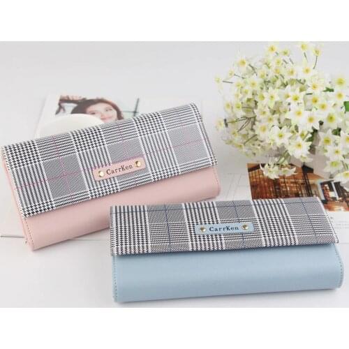 Vintage Women Leather Wallets Long Purse Female Casual Plaid Clutch Wallet High Quality Card Holder Wallet Ladies Leather Wallet