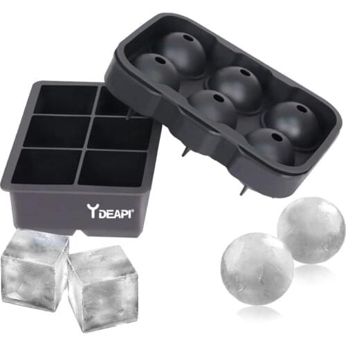 YDEAPI Large Size 6 Cell Ice Ball Mold Silicone Ice Cube Trays Whiskey Ice Ball Maker Silicone Molds Maker For Party Bar