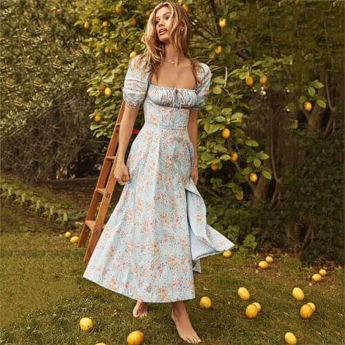 YSHUNIJ 2021 New Womens Summer Blast Fashion Bubble Sleeve Rags Lace High Fork Dress Summer