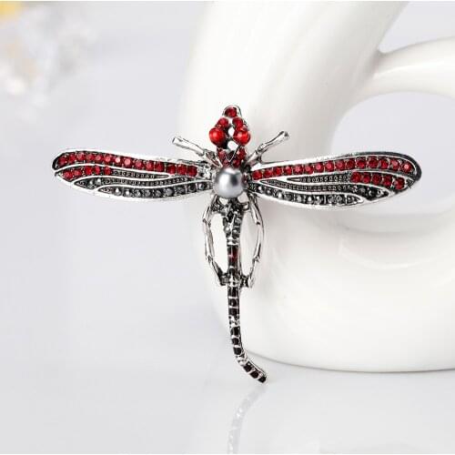 New Arrival Personality Dragonfly Insect Pearl Crystal Brooches For Women Girl Corsage Jewelry Gifts Charm Accessories