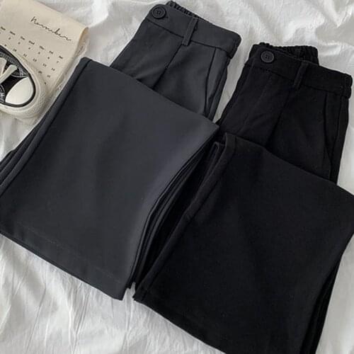 Wavsiyier Korean Casual 2021 Straight Grey Trousers Women Streetwear Spring Solid Autumn Wide Leg Pant High Waist Woman Pants