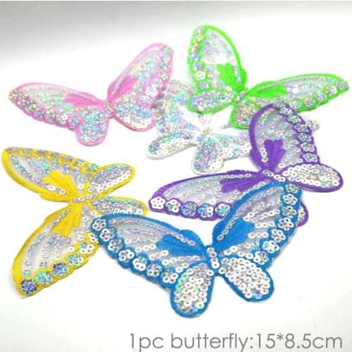1pc Fashion iron on sequins butterfly patches for clothing embroidery ironing appliques parche DIY handmade clothes accessories