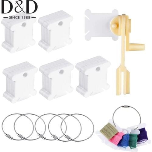 150PCS Plastic Floss Bobbins Thread Cards with Floss Winder and 4 pcs Floss Bobbin Rings for Craft DIY Embroidery Sewing Storage