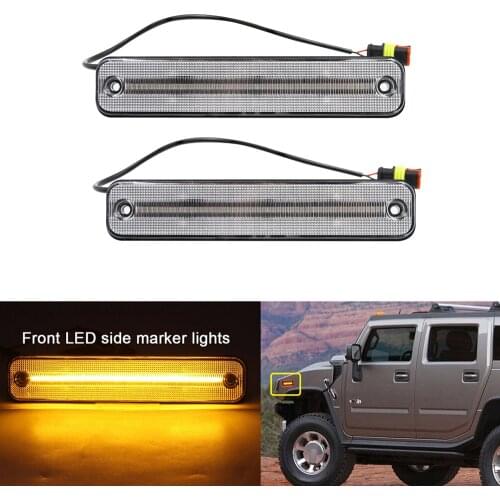 2pcs Clear Front Amber Led Side Marker Light for Hummer H2 2003-2009 Led Fender Signal Lamp