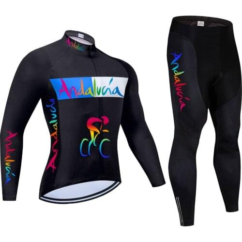 2021 Andalucia Long Sleeve Cycling Jersey Set Autumn Spring Clothes Maillot Ropa Ciclismo Bicycle Clothes Wear Bike Uniform Set