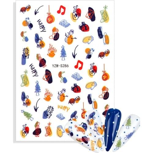 2021 New Merry Christmas 3D Nails Sticker Winter Snowflake Elk Xmas Trees Cartoon Adhesive Sliders Nail Art Accessories Decals