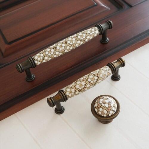 3.78" 5"Ceramic Cabinet Pulls Handle Zinc Alloy Drawer Wardrobe Knobs Retro Stylish Dresser Kitchen Door Knob Furniture Hardware