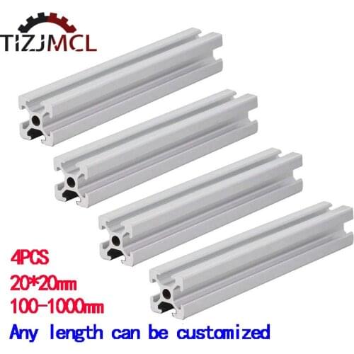 4pcs CNC Aluminum Profile 2020 Anodized Linear Rail Aluminum Profile Extrusion European Standard For DIY 3D Printer 100mm-850mm