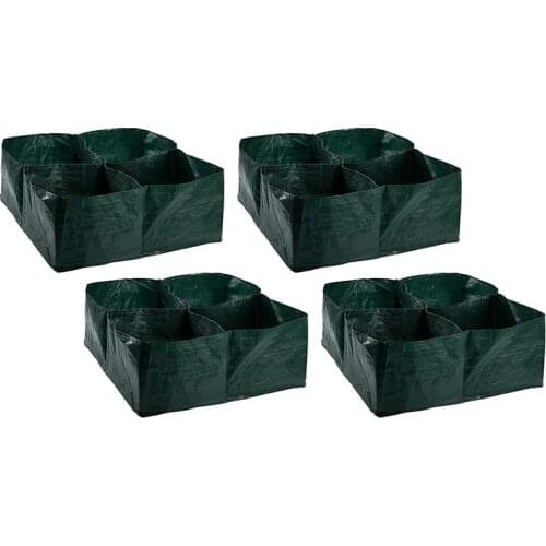 4 Pack Fabric Raised Garden Bed- 4 Divided Grids Square Raised Garden Planter Grow Pot for Outdoor Herb Flower Plants