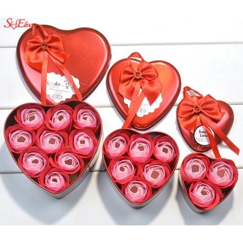 6/9pcs Rose Soap Flower Case Heart Scented Bath Body Petal Rose Flower Soap Wedding Gift Box Best Decoration 5z