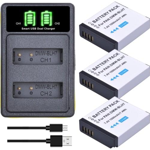 3Pcs DMW-BLH7 DMW BLH7 BLH7E BLH7PP Battery + Type-C LED Charger Kits for Panasonic Lumix DMC-GM1 GM5 GF7 GF8 GF9 LX10 LX15