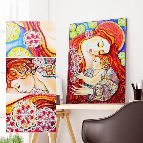 5D DIY Special Shaped Diamond Painting Mother and Child Cross Stitch Mother&Kids Crystal Diamond Embroidery Rhinestone Decor