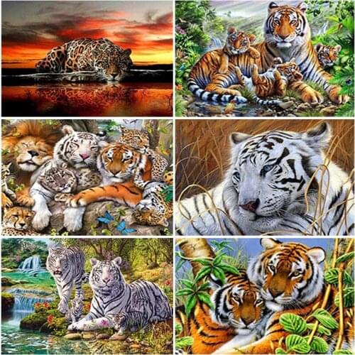 DIY Tiger 5D Diamond Painting Full Square Drill Animal Diamond Embroidery Cross Stitch Kit Rhinestone Art Home Decoration Gift