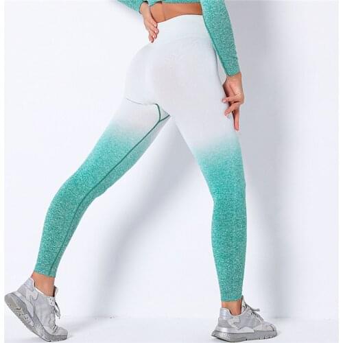 Rooftrellen 15%Spandex Gradient Seamless Leggings Fitness Sports Pants High Waist Leggings Women Workout Gym Leggins Sportswear