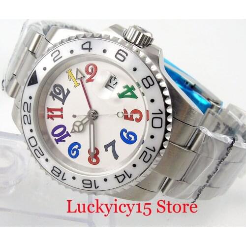 BLIGER Mechanical Men Wristwatch GMT Date Function Sapphire Glass 40mm Round Case Ceramic Bezel Mental Strap