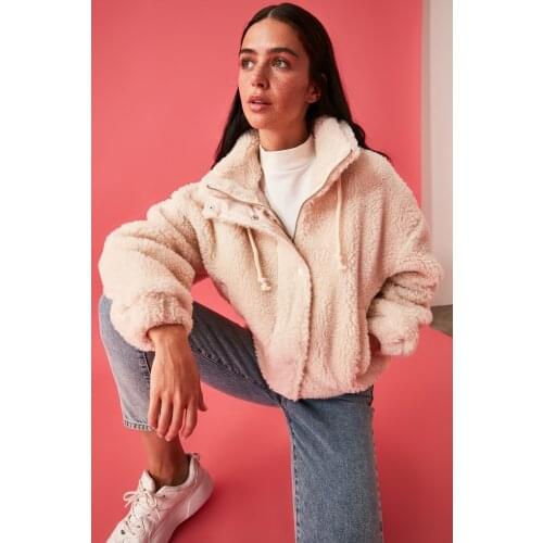 Stone Zipper Oversize Plush Coat TWOAW21MO0132