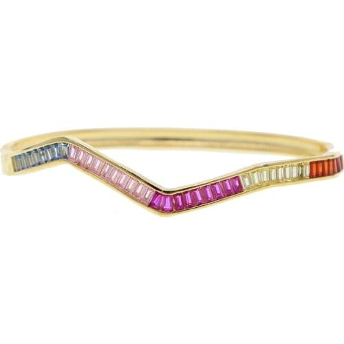 Gold color bangle bracelet for women rainbow colorful clear cubic zirconia fashion gorgeous twisted band bangles