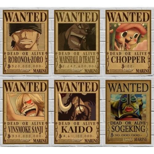 Decor Wall Stickers Retro Kraft Paper One Piece Wanted Posters Anime Luffy Poster and Prints Cafe Decorative Painting 42X30cm