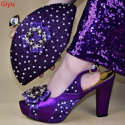 Doershow italian shoes and bag set wholesale 2019 purple color for wedding shoes and matching purse for women party!SSTY1-6