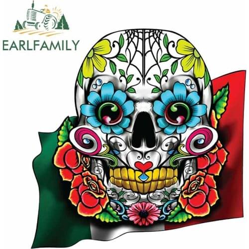 EARLFAMILY 13cm x 12.7cm For Sugar Skull Waterproof Car Stickers DIY Motorcycle Decal Funny Occlusion Scratch For JDM SUV RV