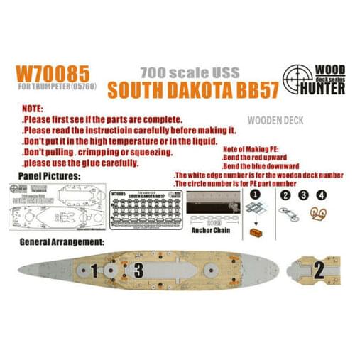 Hunter W70085 1/700 Wood deck USN SOUTH DAKOTA BB57 FOR TRUMPETER 05760